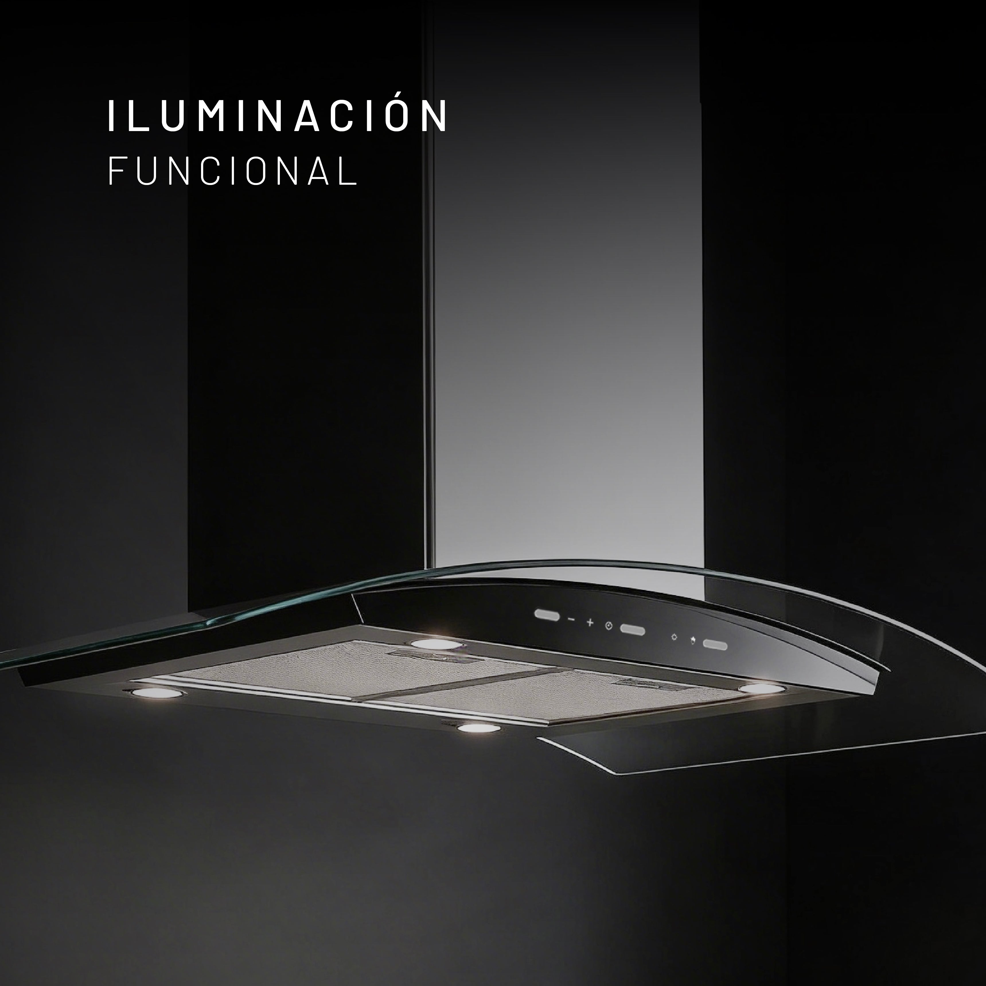 Campana de Isla Touchless 90cm, Acero y Vidrio Templado Curvo