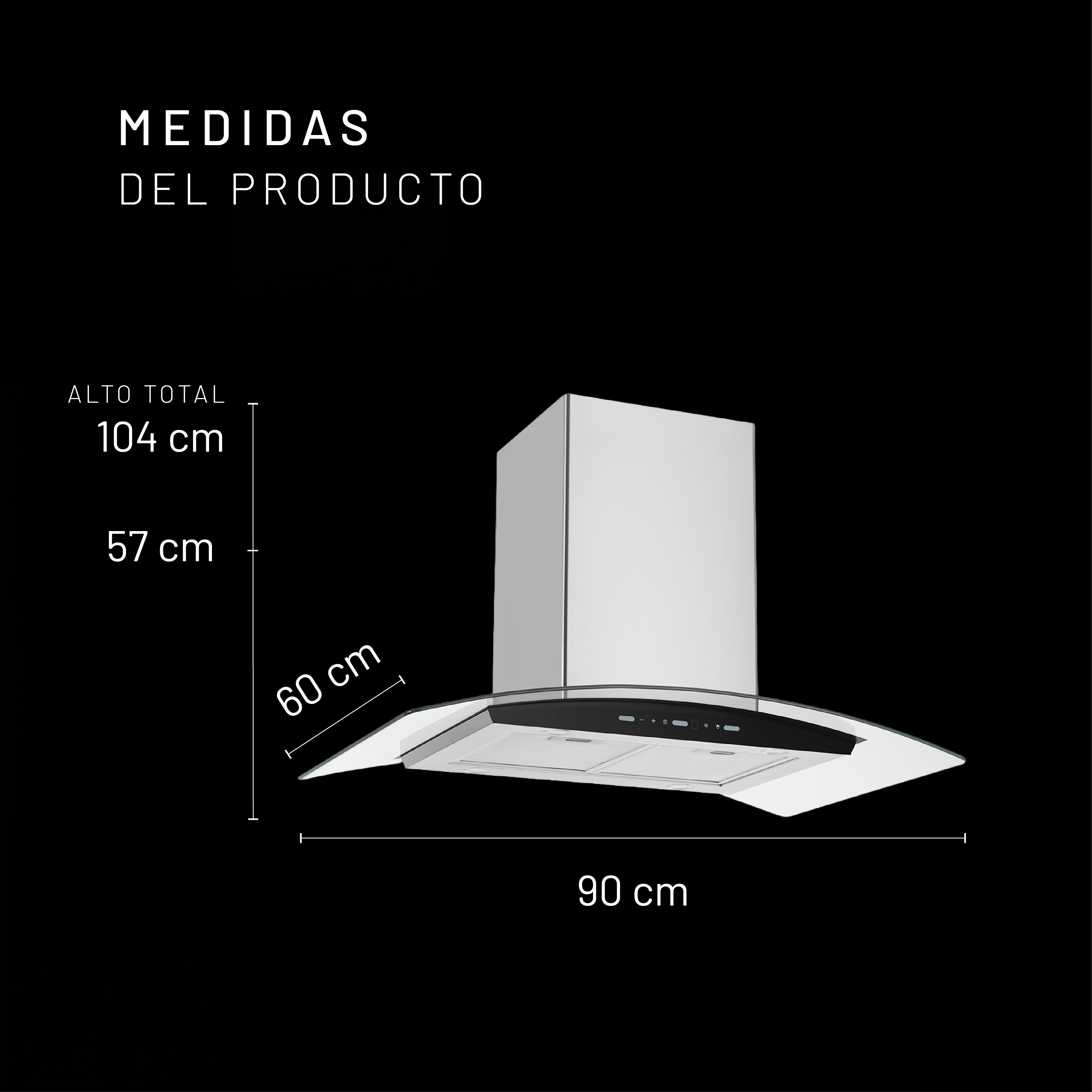 Campana de Isla Touchless 90cm, Acero y Vidrio Templado Curvo