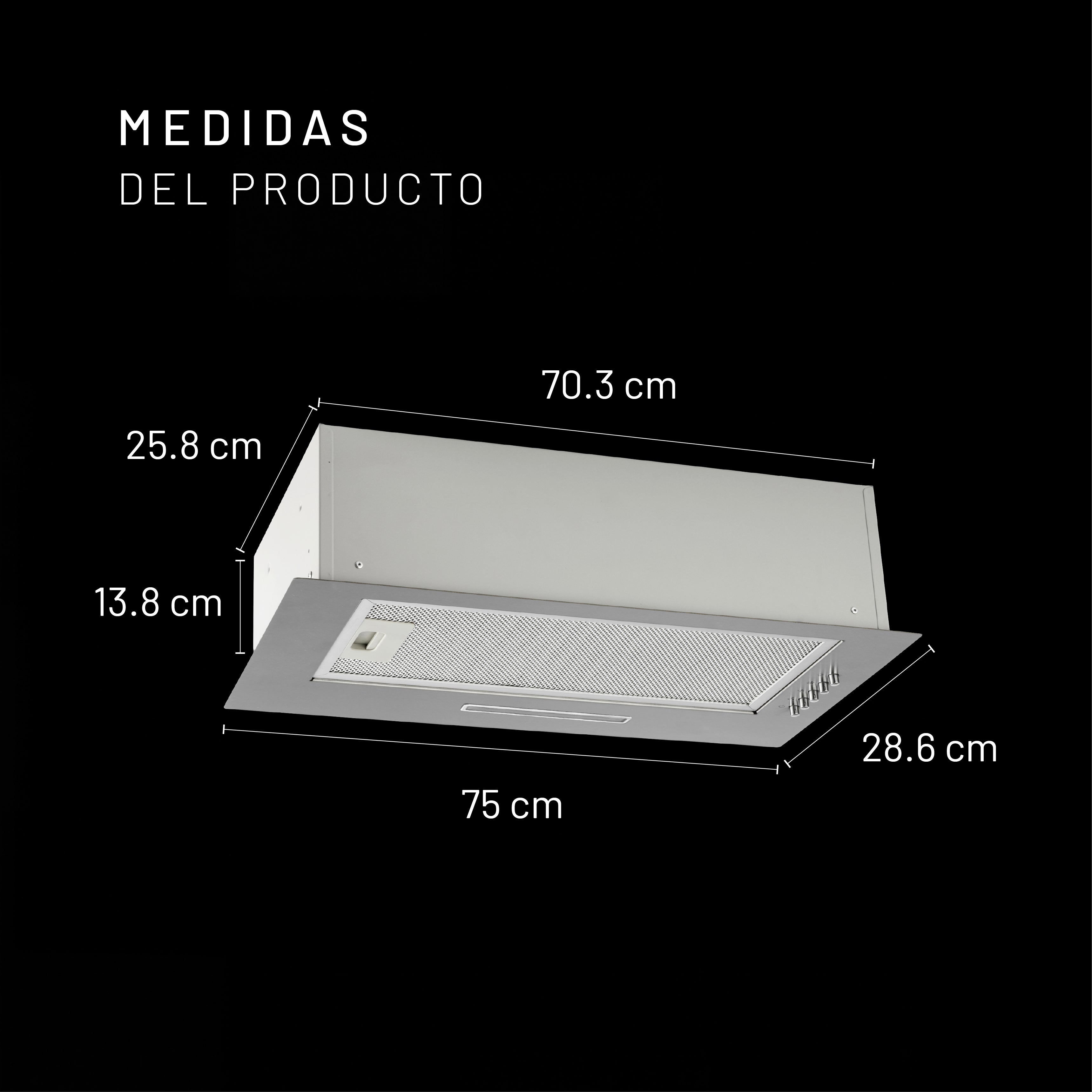 Campana Empotrable Mecánica 75cm, Acero Inoxidable