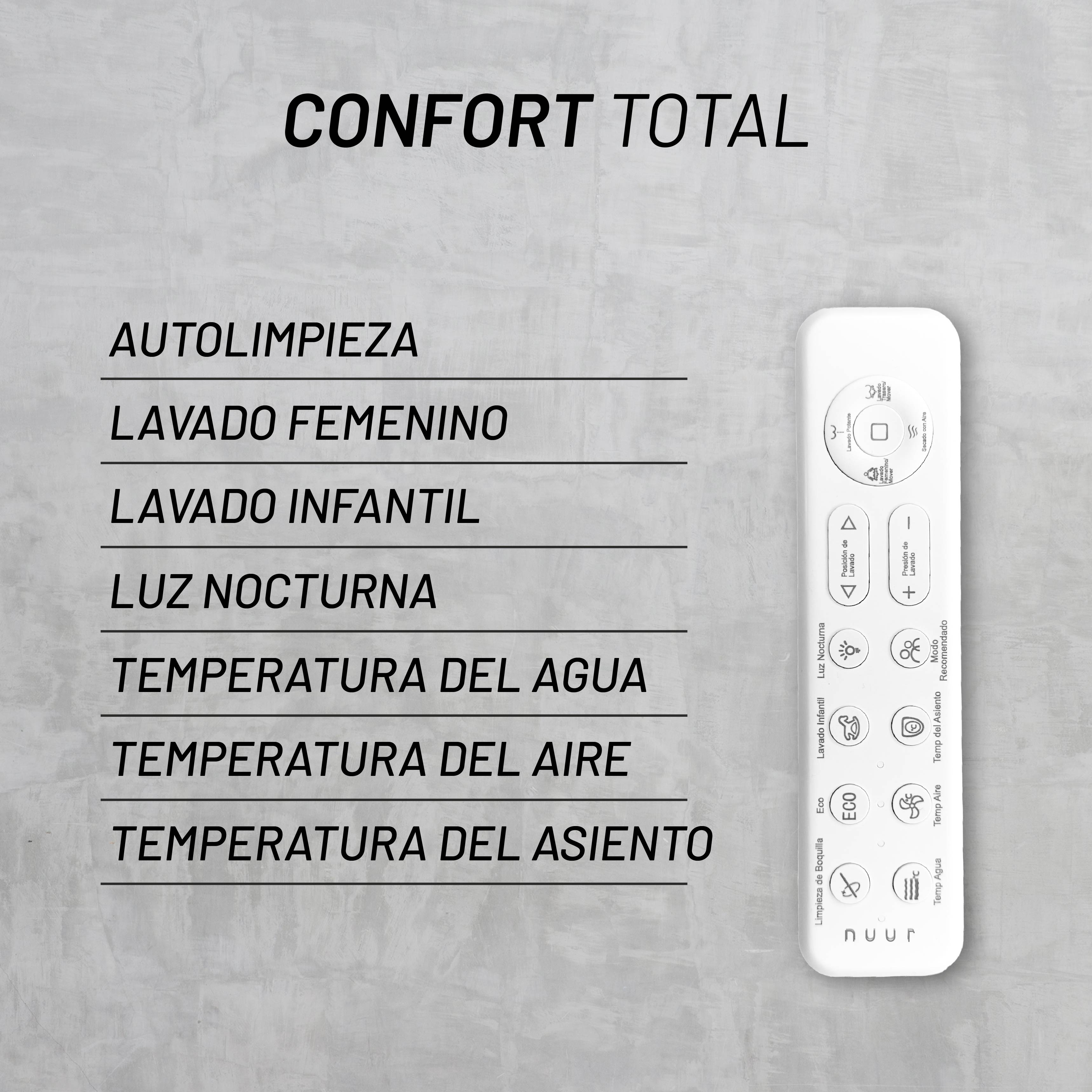 Bidet Automático para WC, Asiento Calefactable, Lavado a Presión, Secado con Aire y Control Remoto