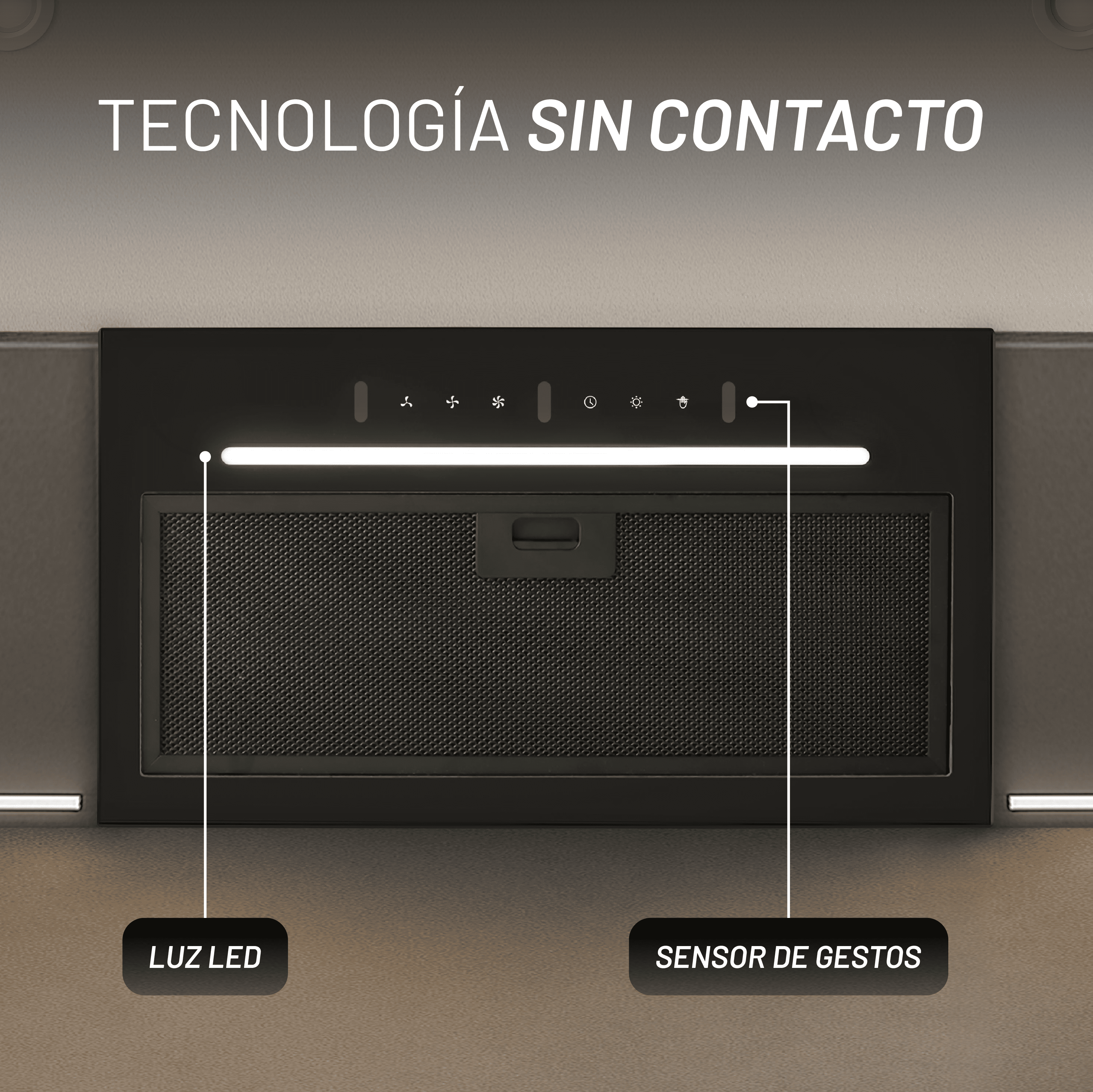 Campana Empotrable Touchless 60cm, Vidrio Templado