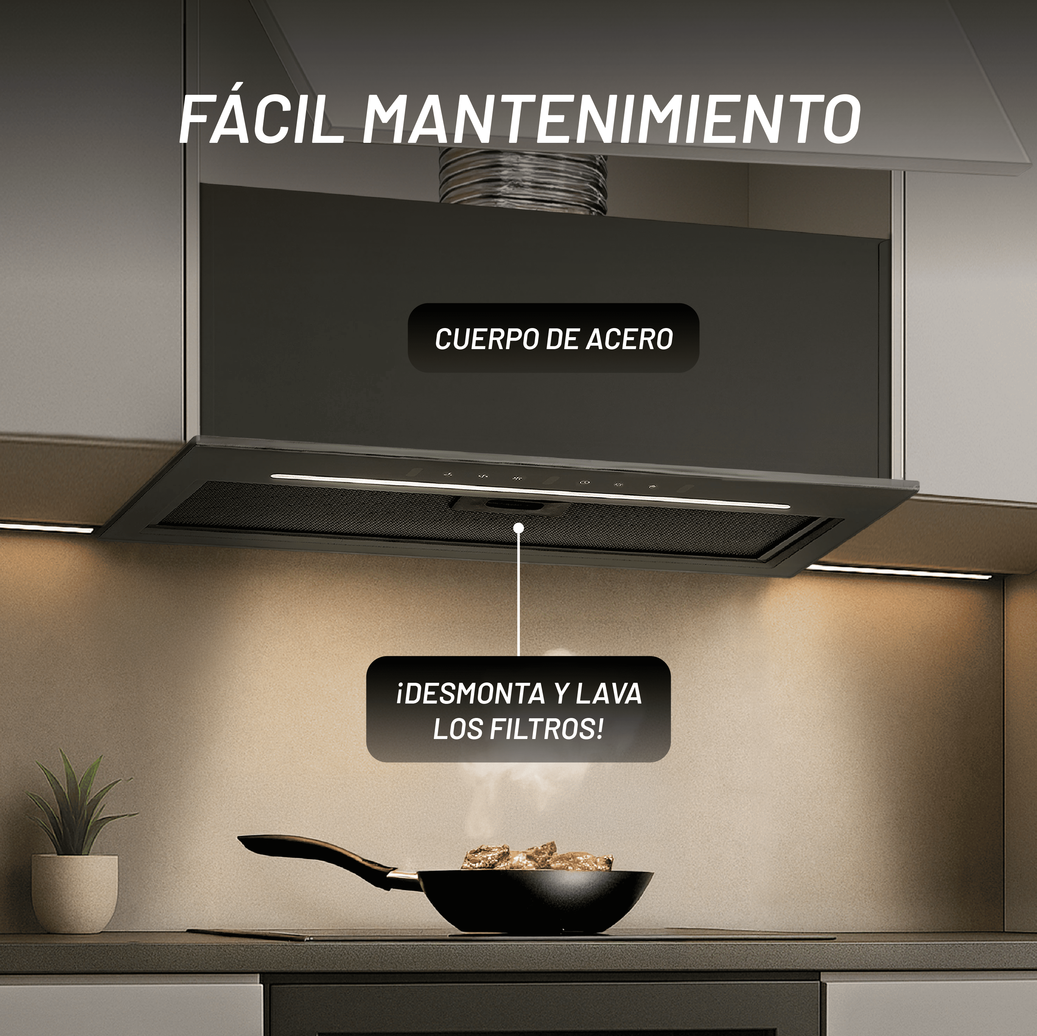 Campana Empotrable Touchless 60cm, Vidrio Templado