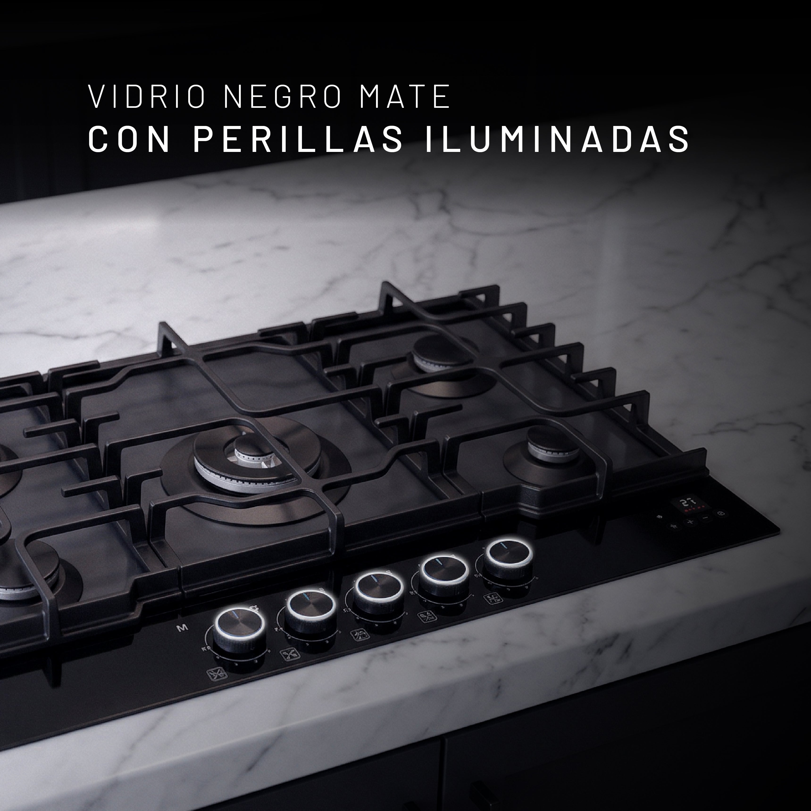 Nuur PRO Parrilla de Gas 5 Quemadores 86cm, WiFi, Gas LP, Vidrio Mate