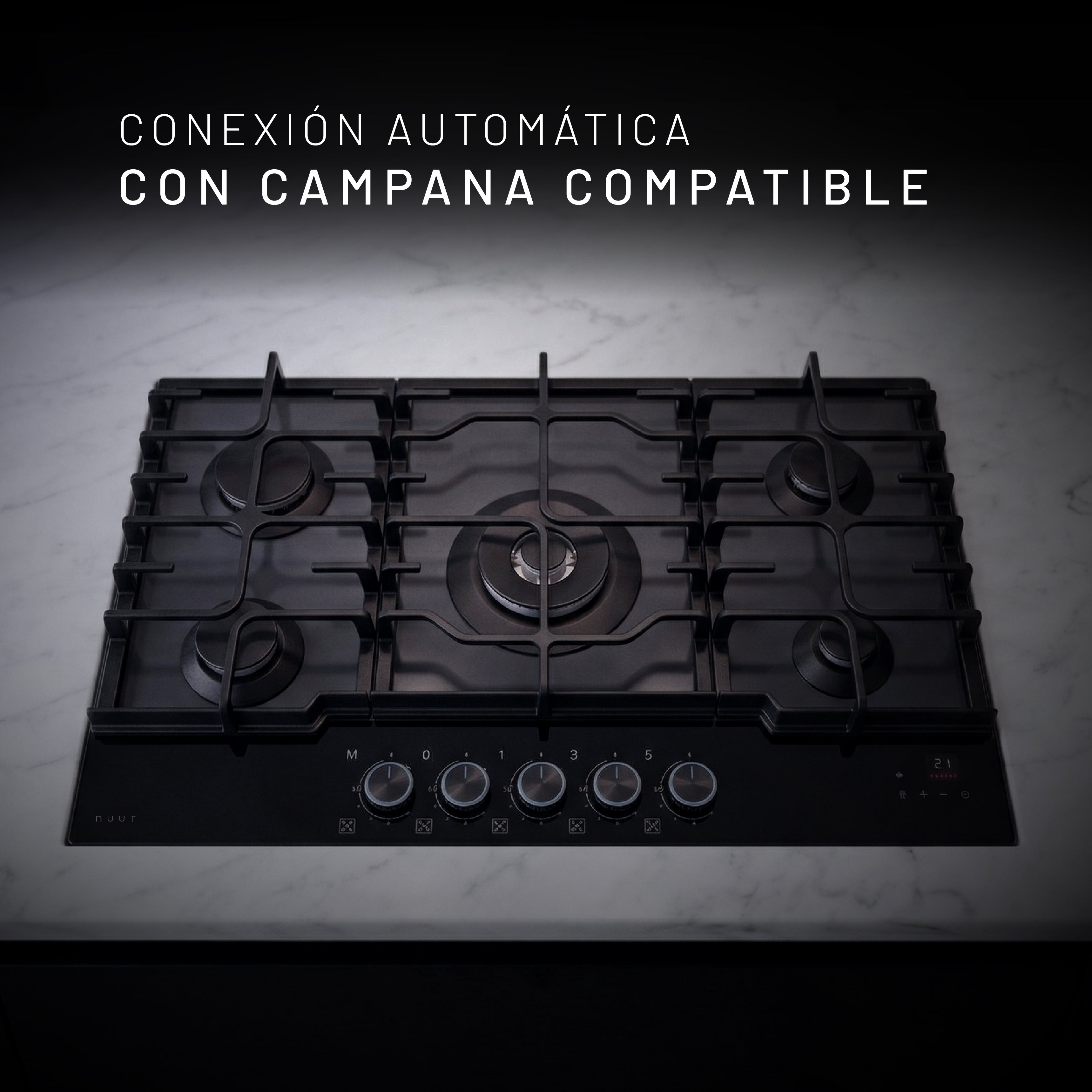Nuur PRO Parrilla de Gas 5 Quemadores 86cm, WiFi, Gas Natural, Vidrio Mate