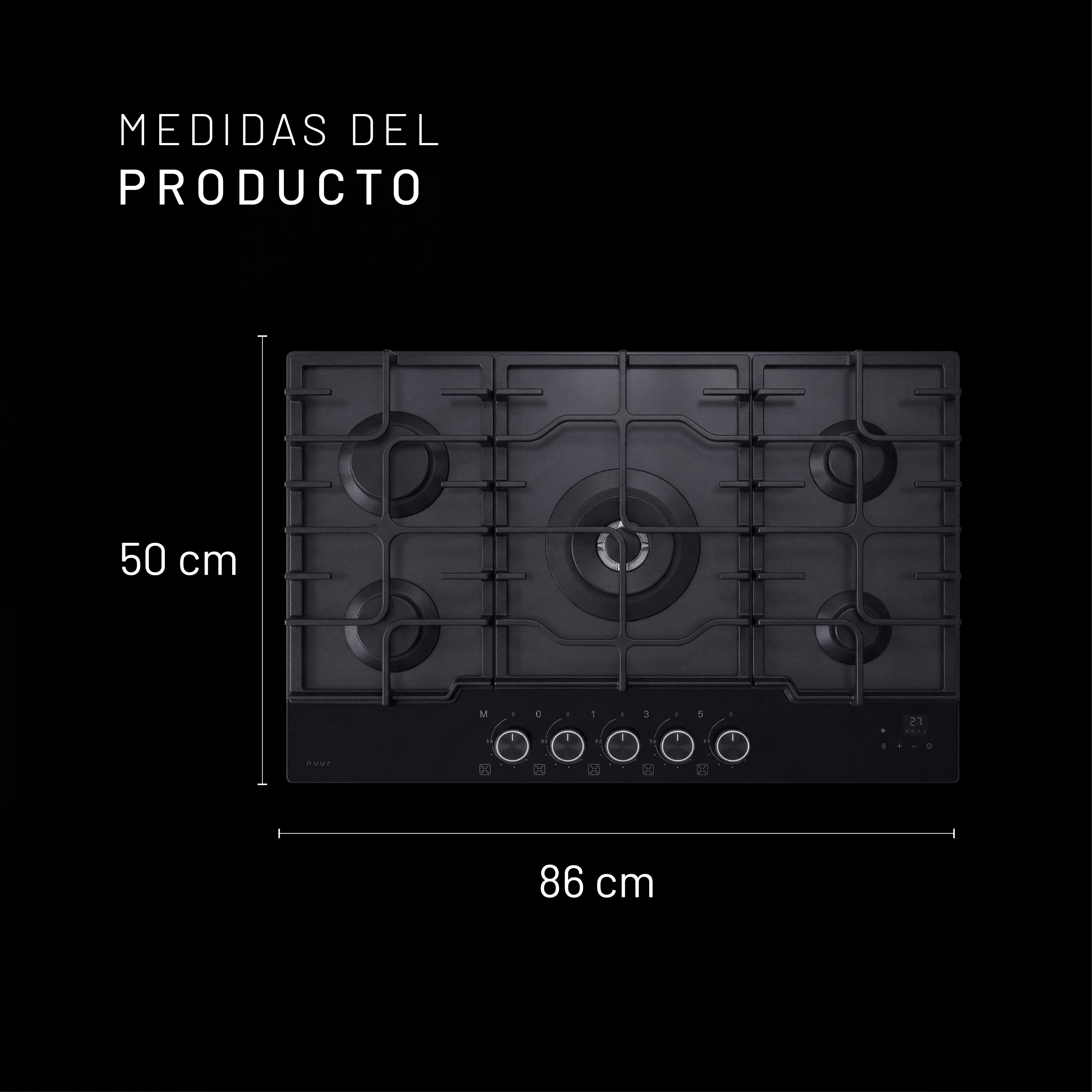 Nuur PRO Parrilla de Gas 5 Quemadores 86cm, WiFi, Gas Natural, Vidrio Mate