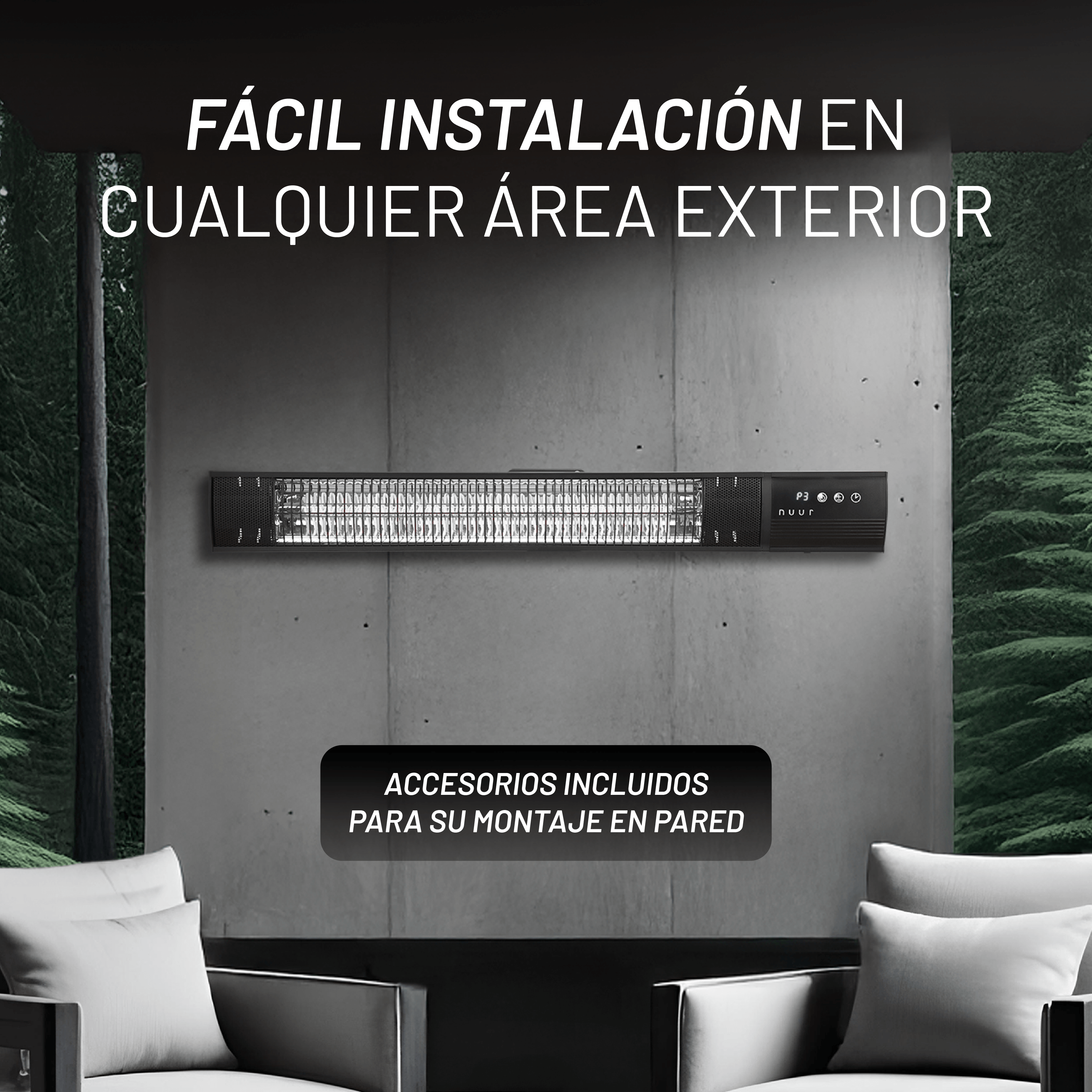 Calentador de Halógeno Eléctrico 1500W, Patio, Control Remoto