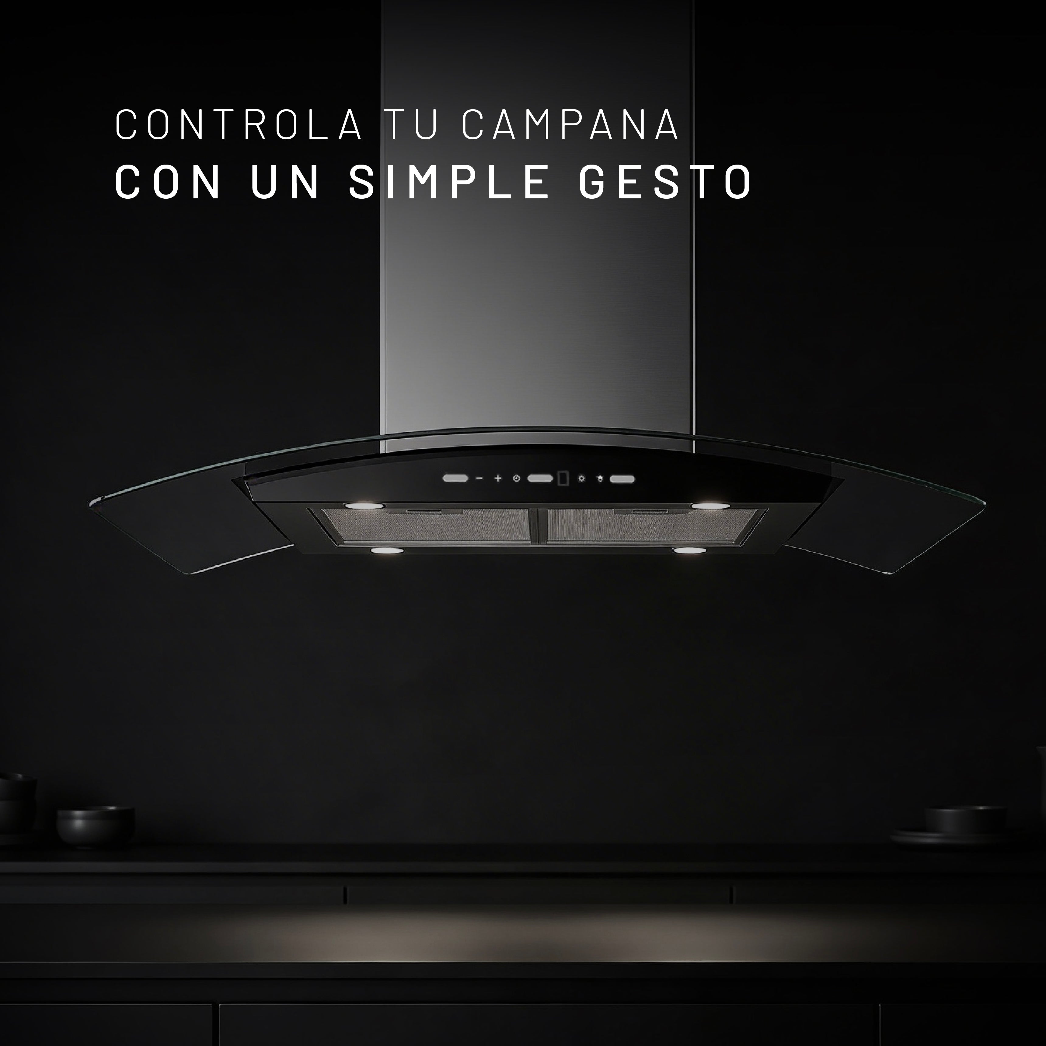 Campana de Isla Touchless 90cm, Acero y Vidrio Templado Curvo