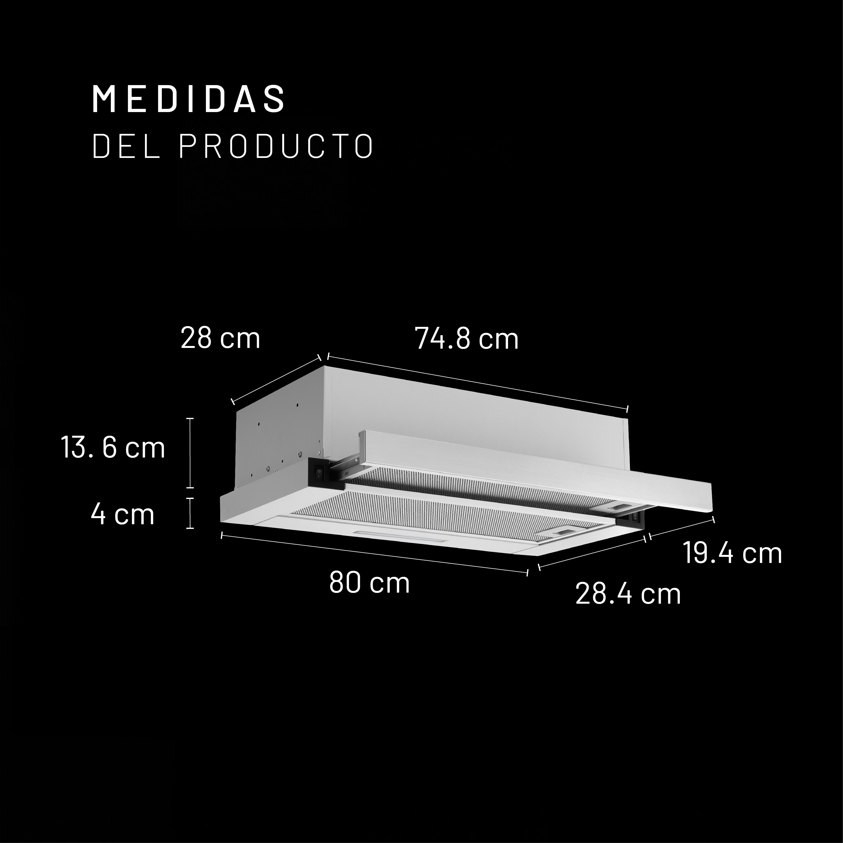 Campana Telescópica Mecánica 80cm, Acero Inoxidable