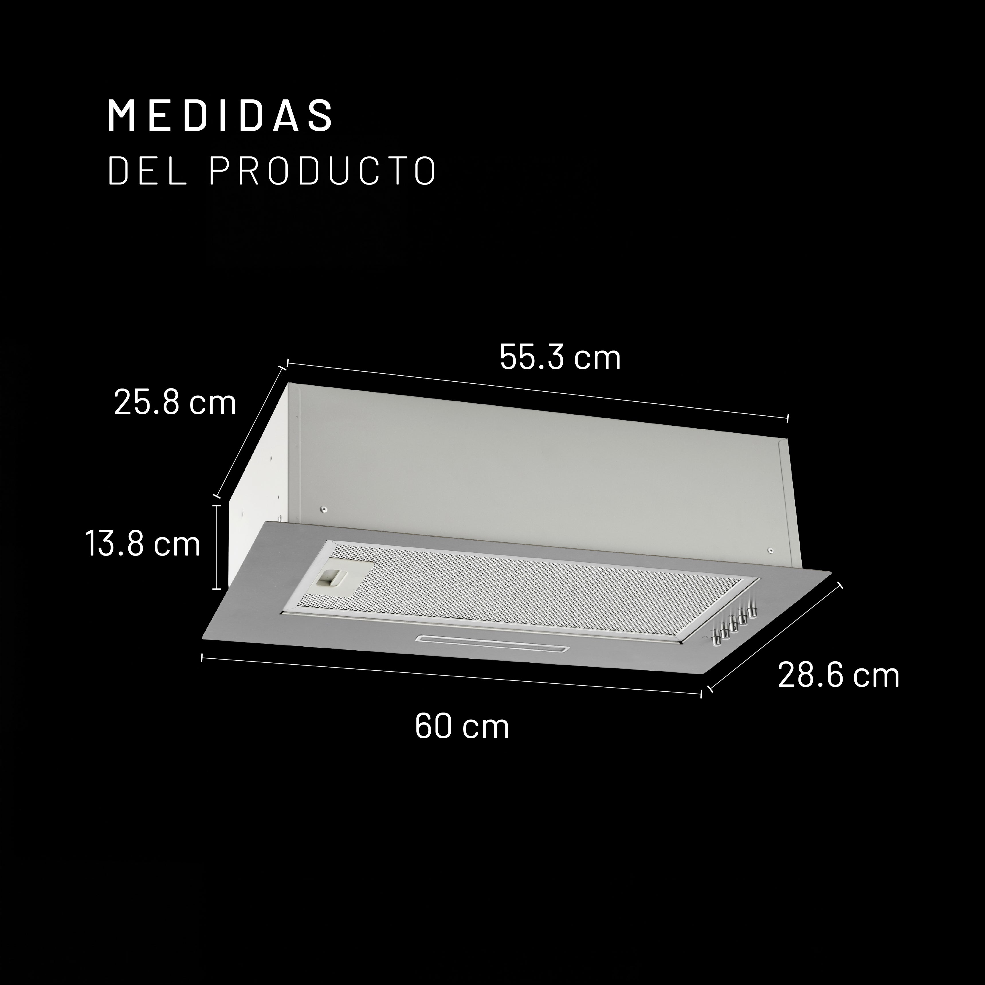 Campana Empotrable Mecánica 60cm, Acero Inoxidable