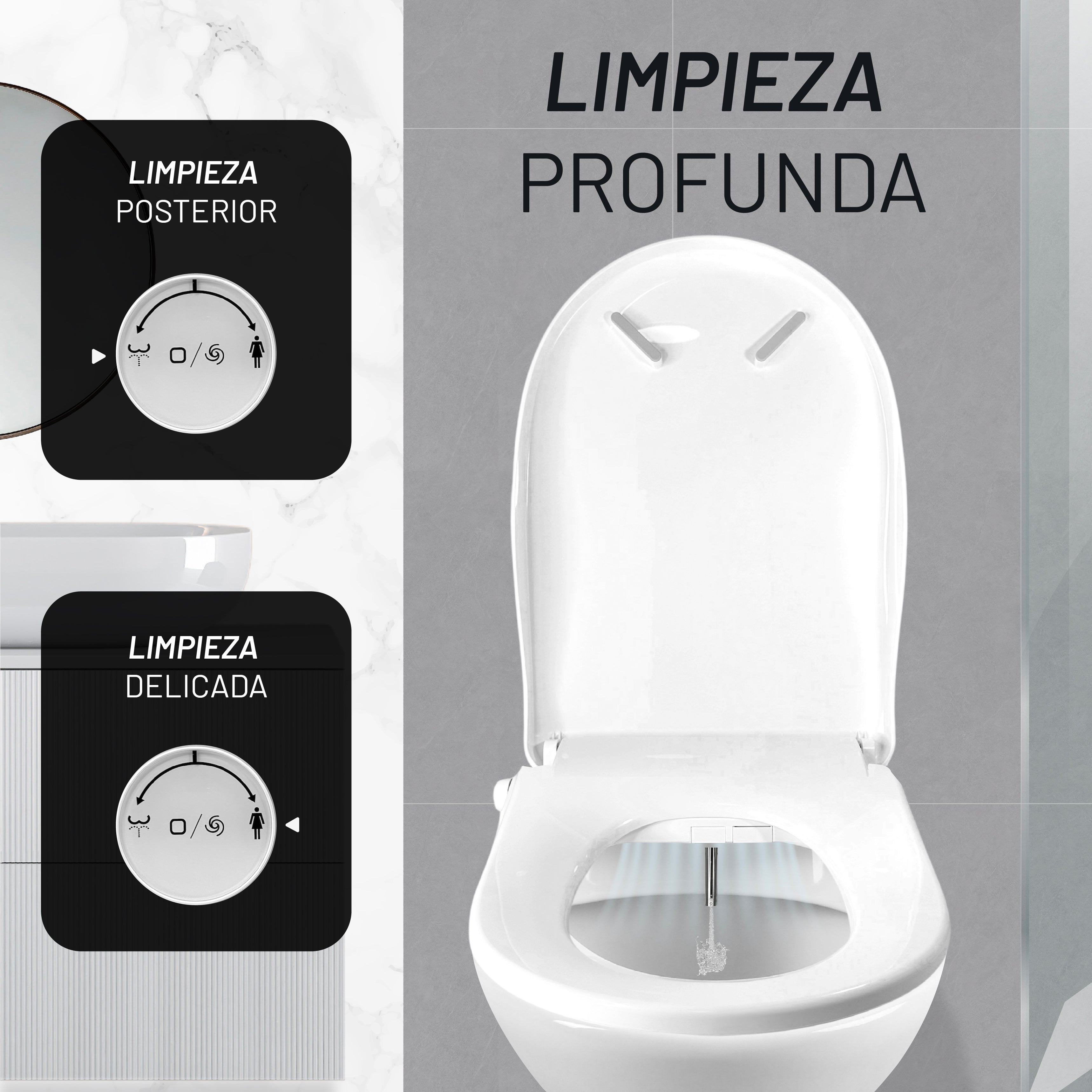 Bidet Automático para WC, Asiento Calefactable, Lavado a Presión, Secado con Aire y Control Remoto
