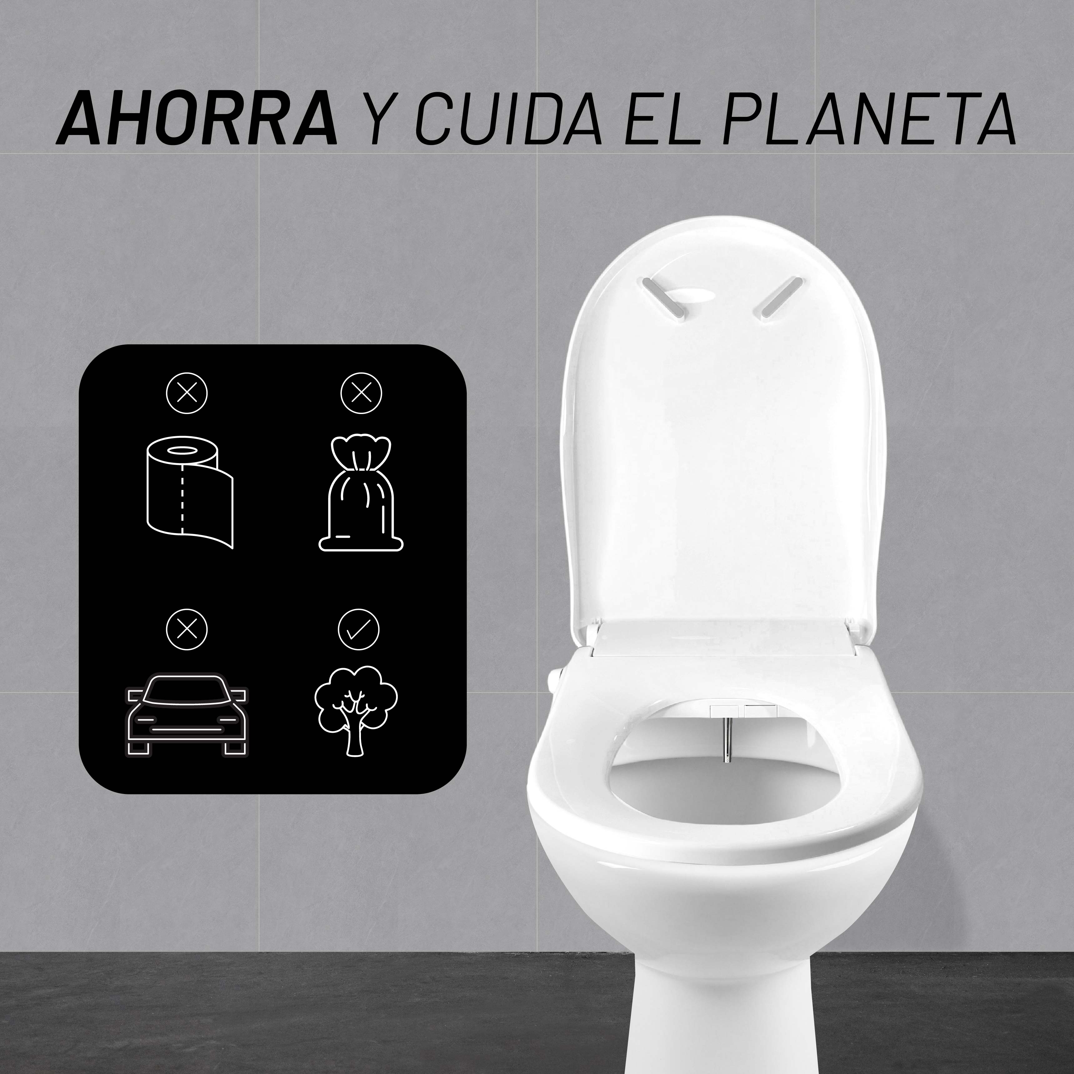 Bidet Manual para WC, Lavado a Presión Frontal y Trasera, Color Blanco