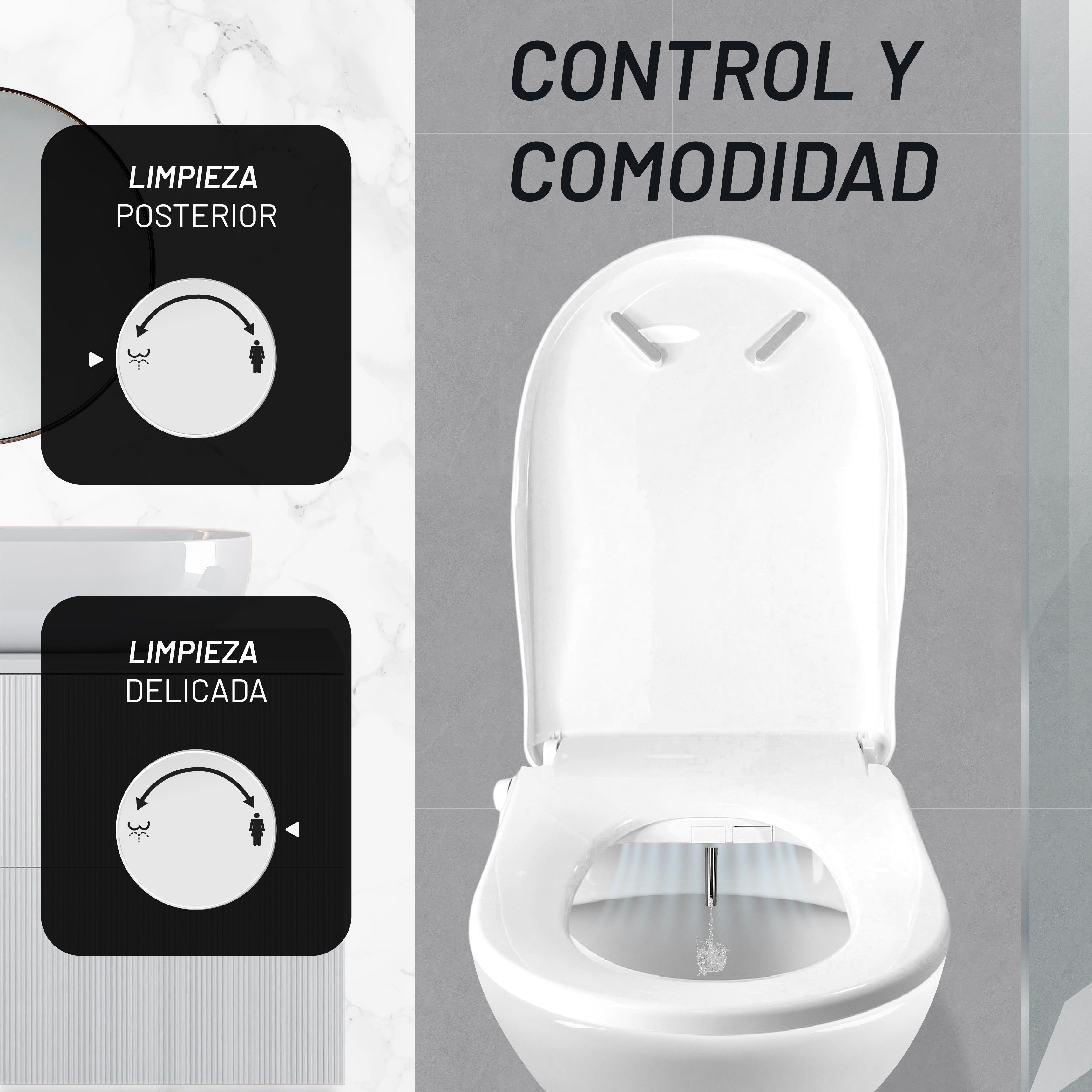 Bidet Manual para WC, Lavado a Presión Frontal y Trasera, Color Blanco