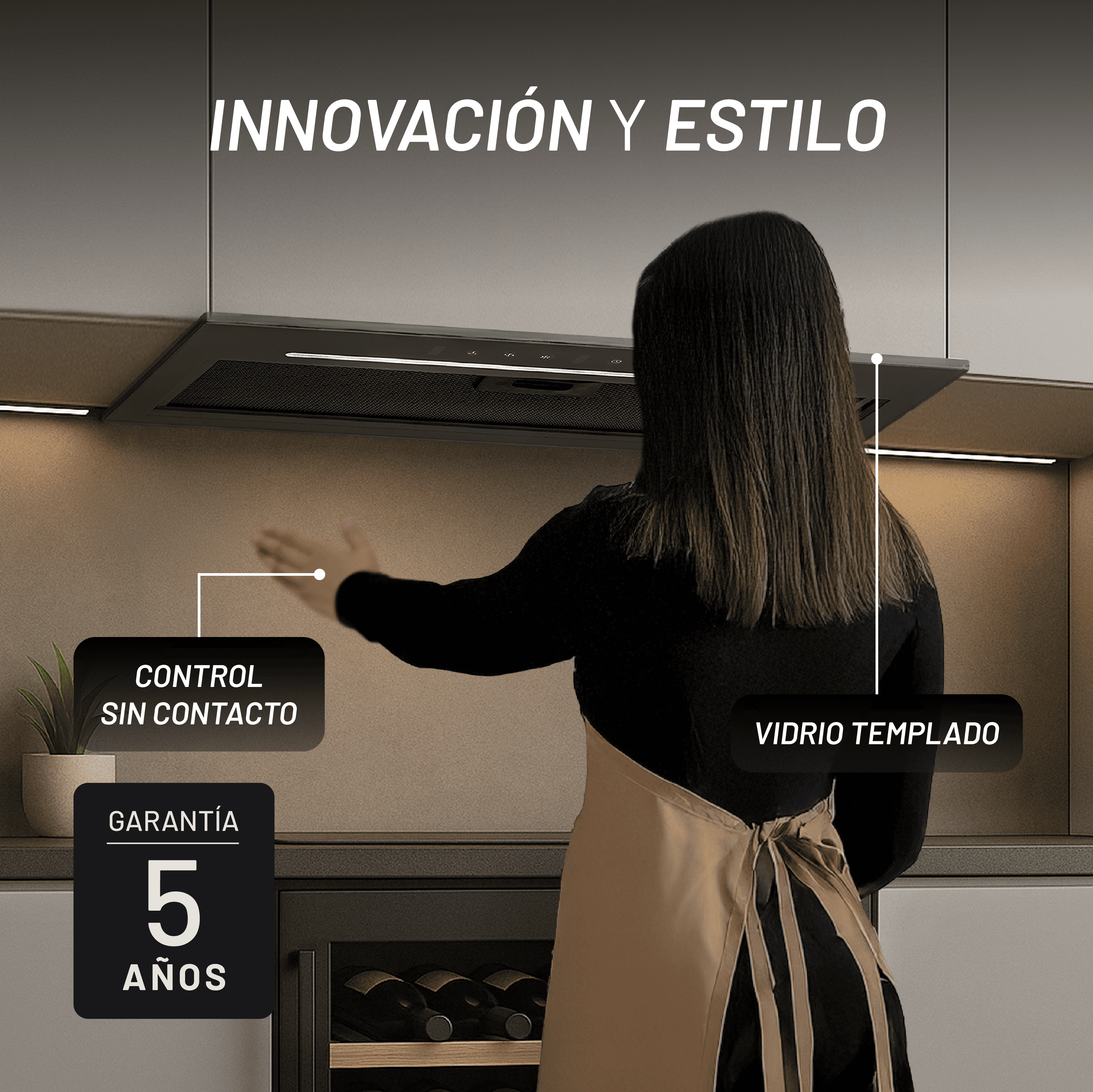 Campana Empotrable Touchless 60cm, Vidrio Templado