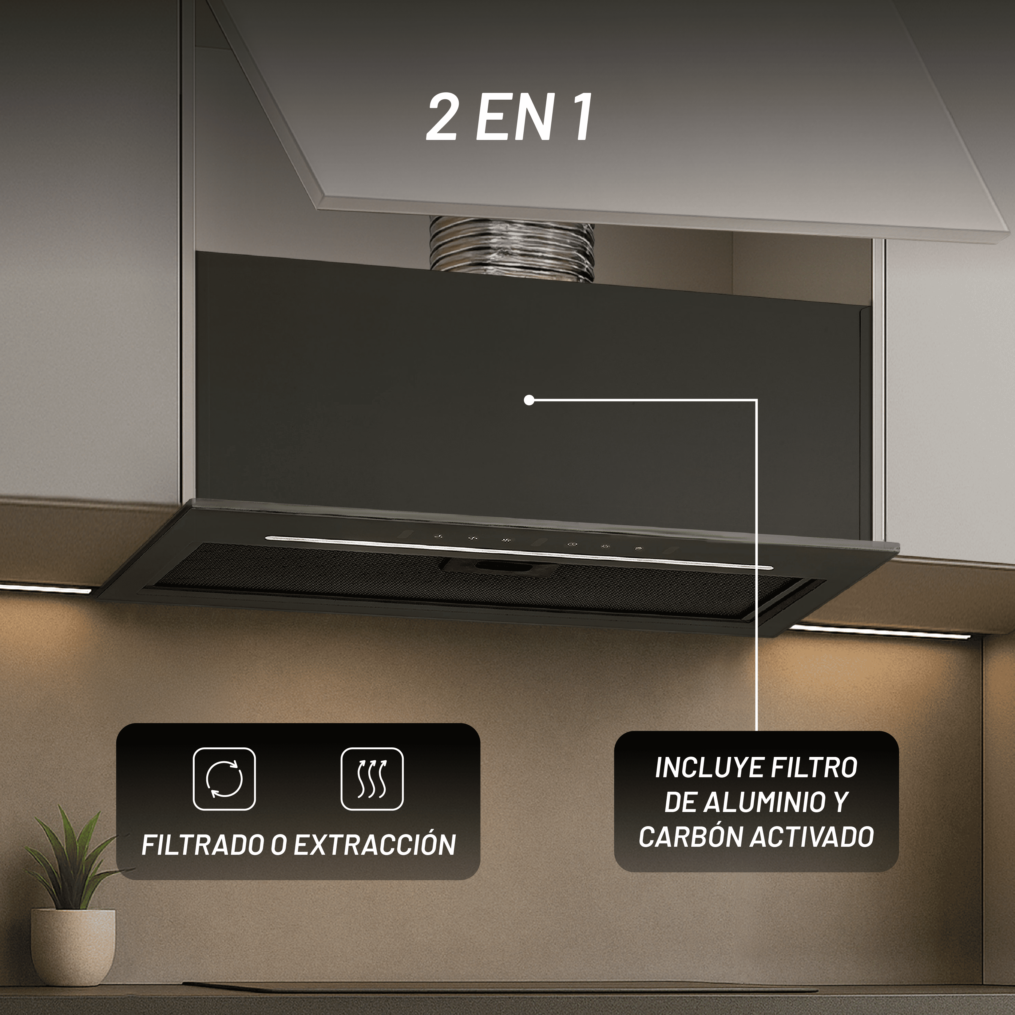 Campana Empotrable Touchless 60cm, Vidrio Templado