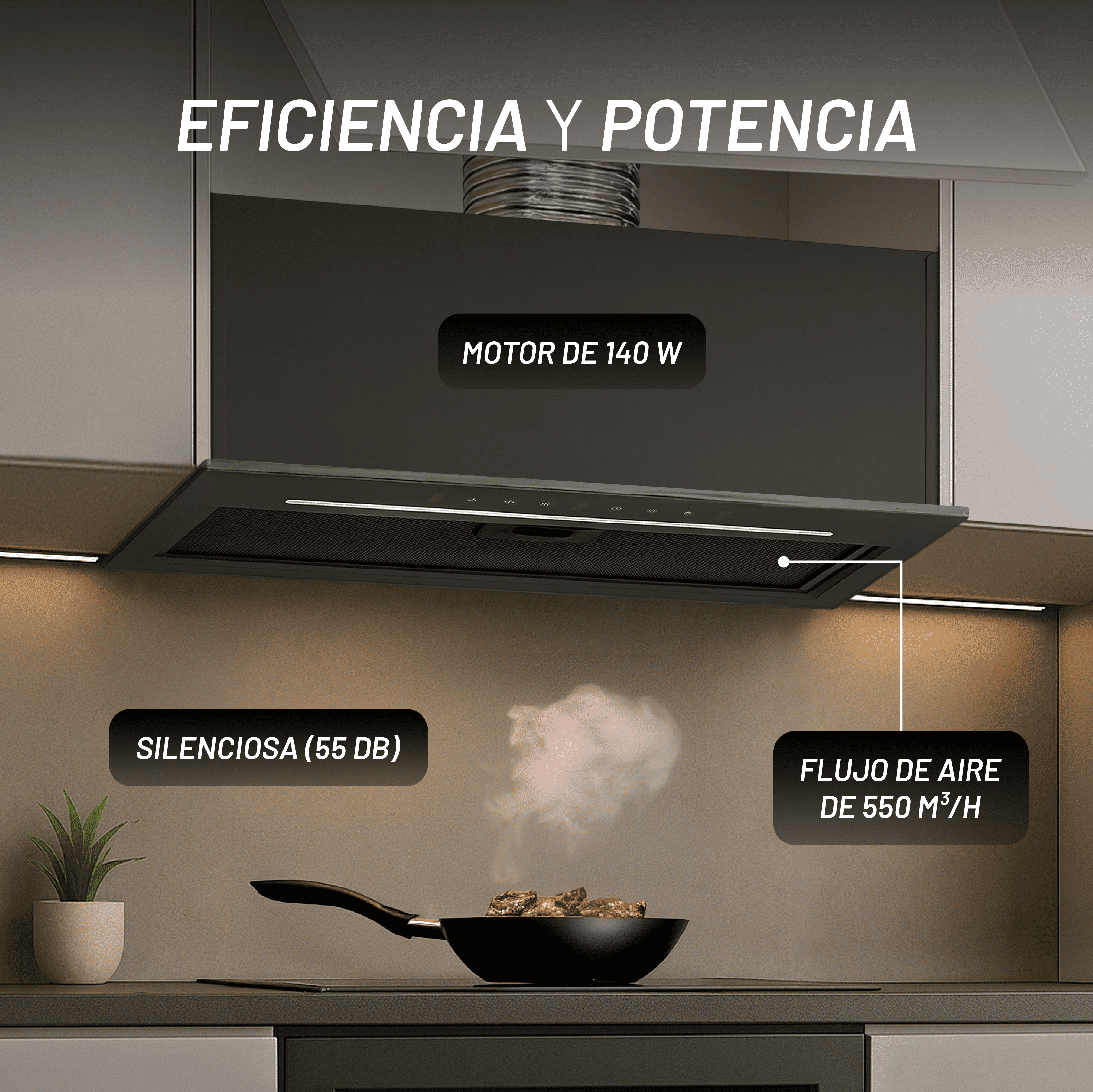 Campana Empotrable Touchless 60cm, Vidrio Templado