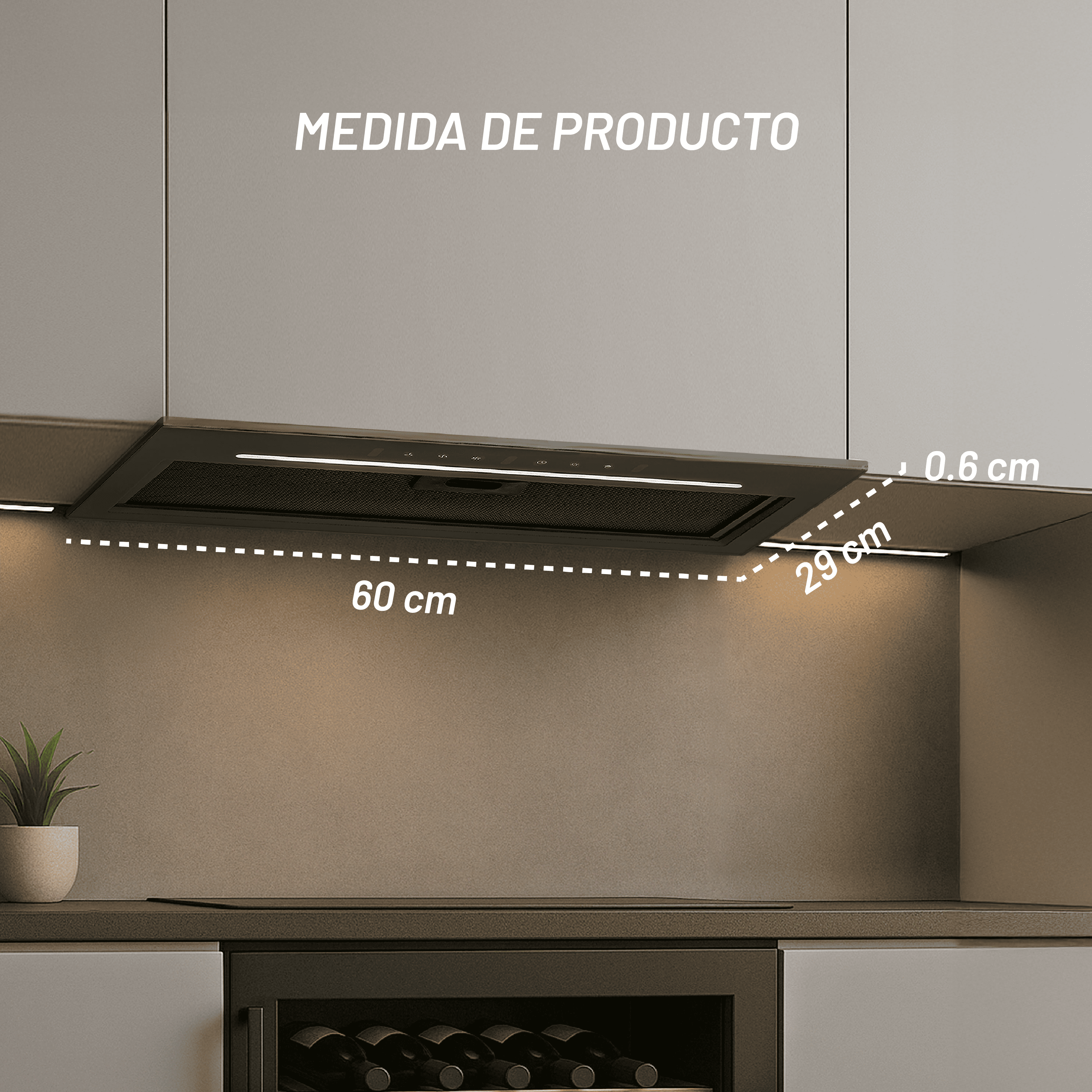 Campana Empotrable Touchless 60cm, Vidrio Templado