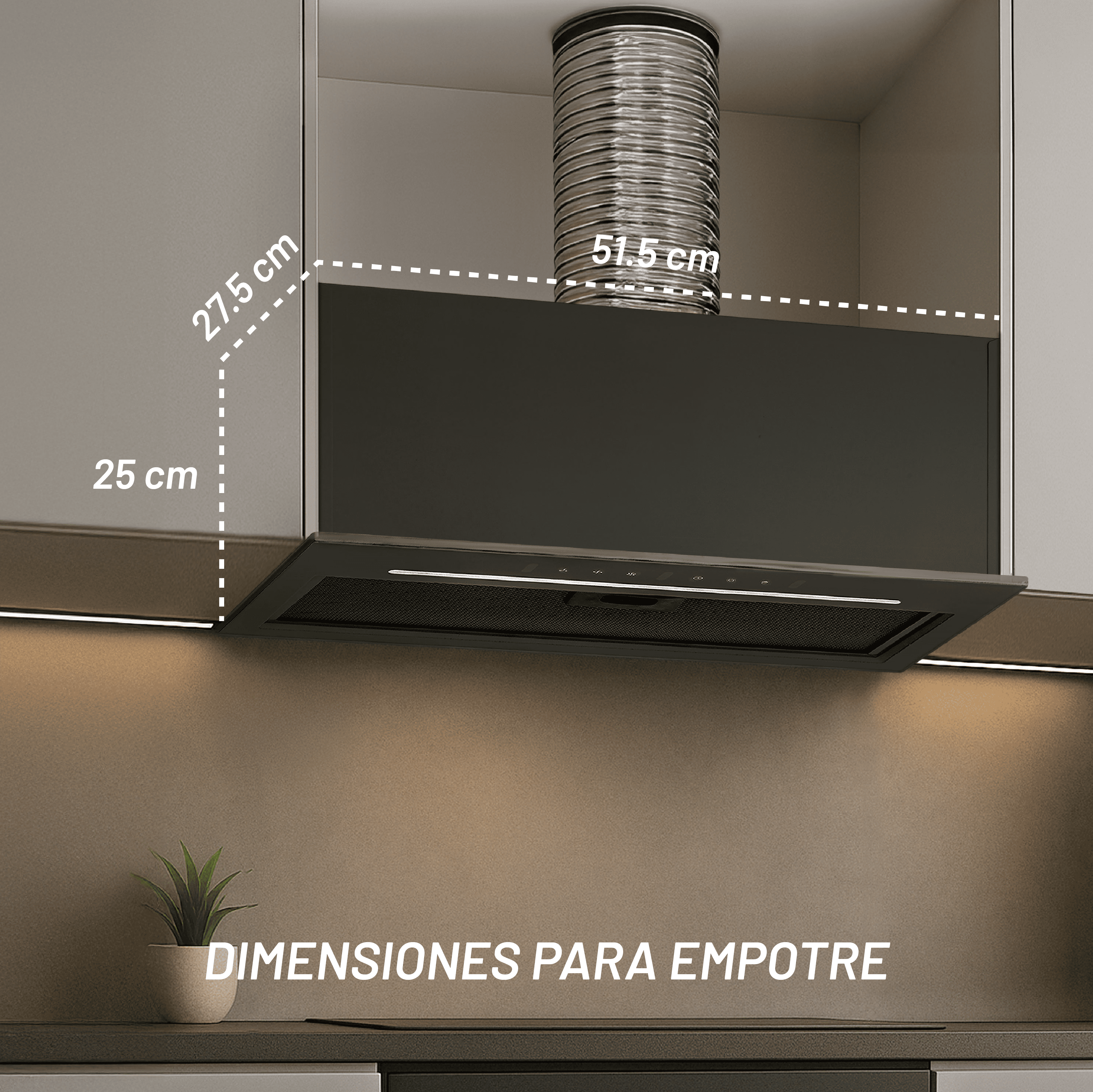 Campana Empotrable Touchless 60cm, Vidrio Templado