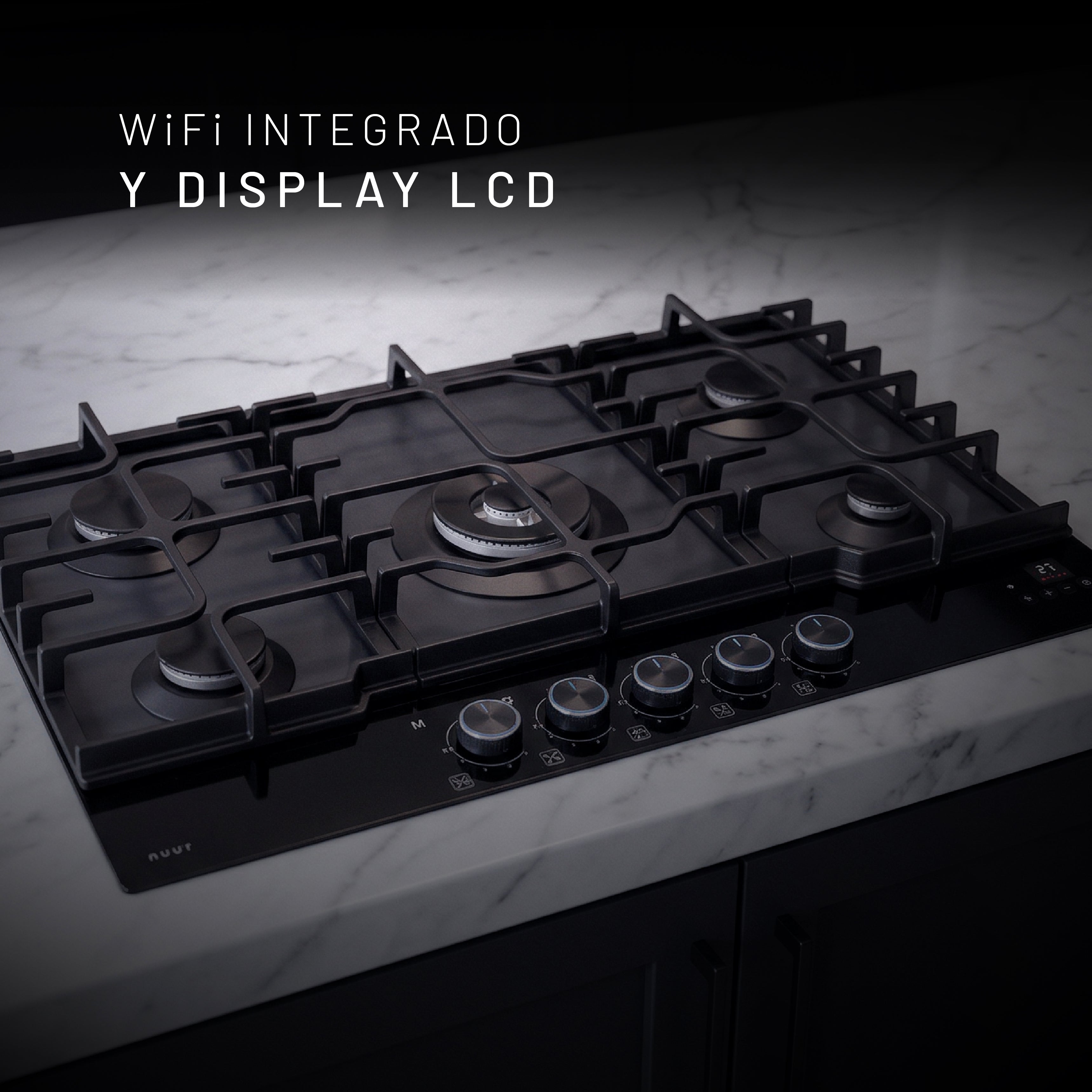 Nuur PRO Parrilla de Gas 5 Quemadores 86cm, WiFi, Gas LP, Vidrio Mate