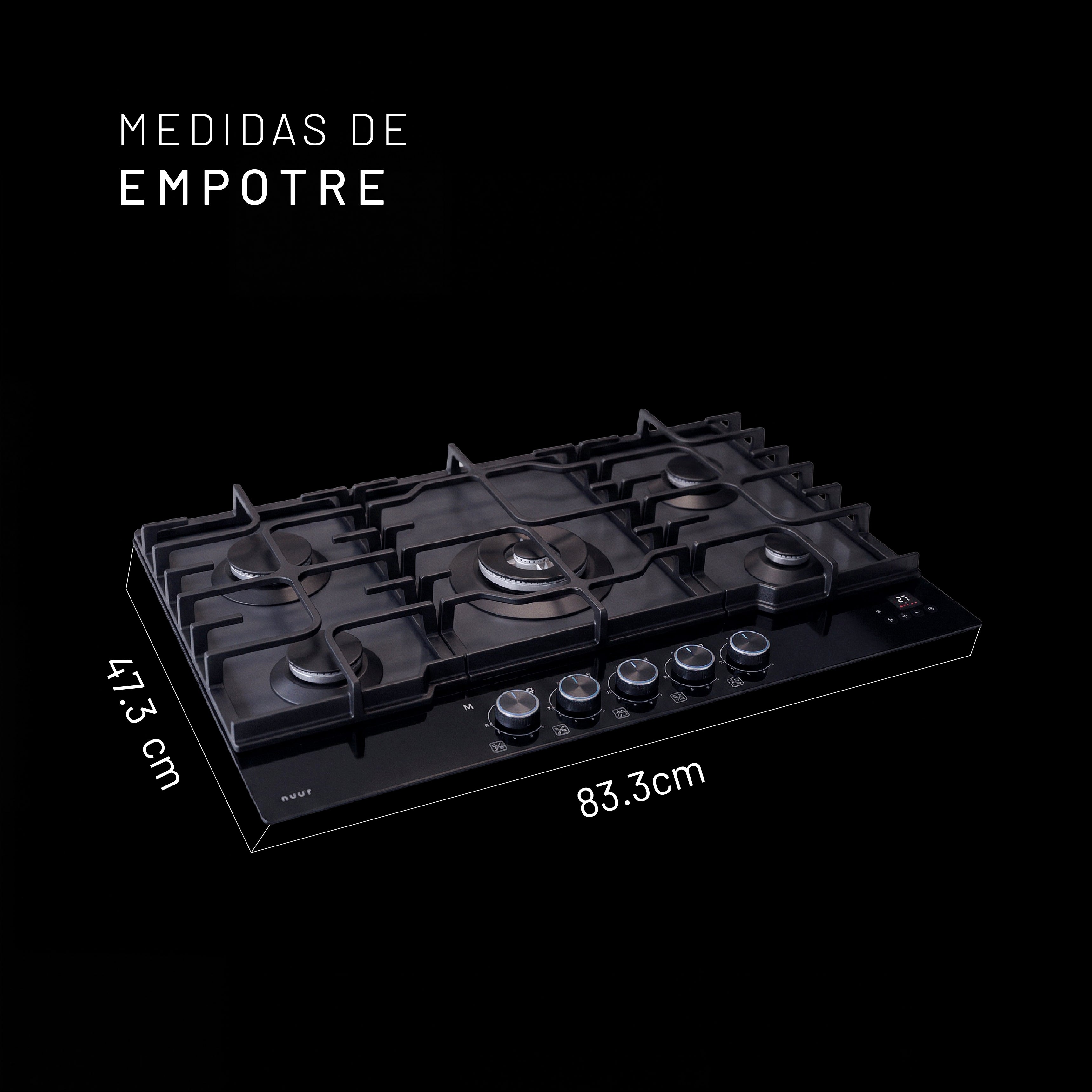 Nuur PRO Parrilla de Gas 5 Quemadores 86cm, WiFi, Gas LP, Vidrio Mate