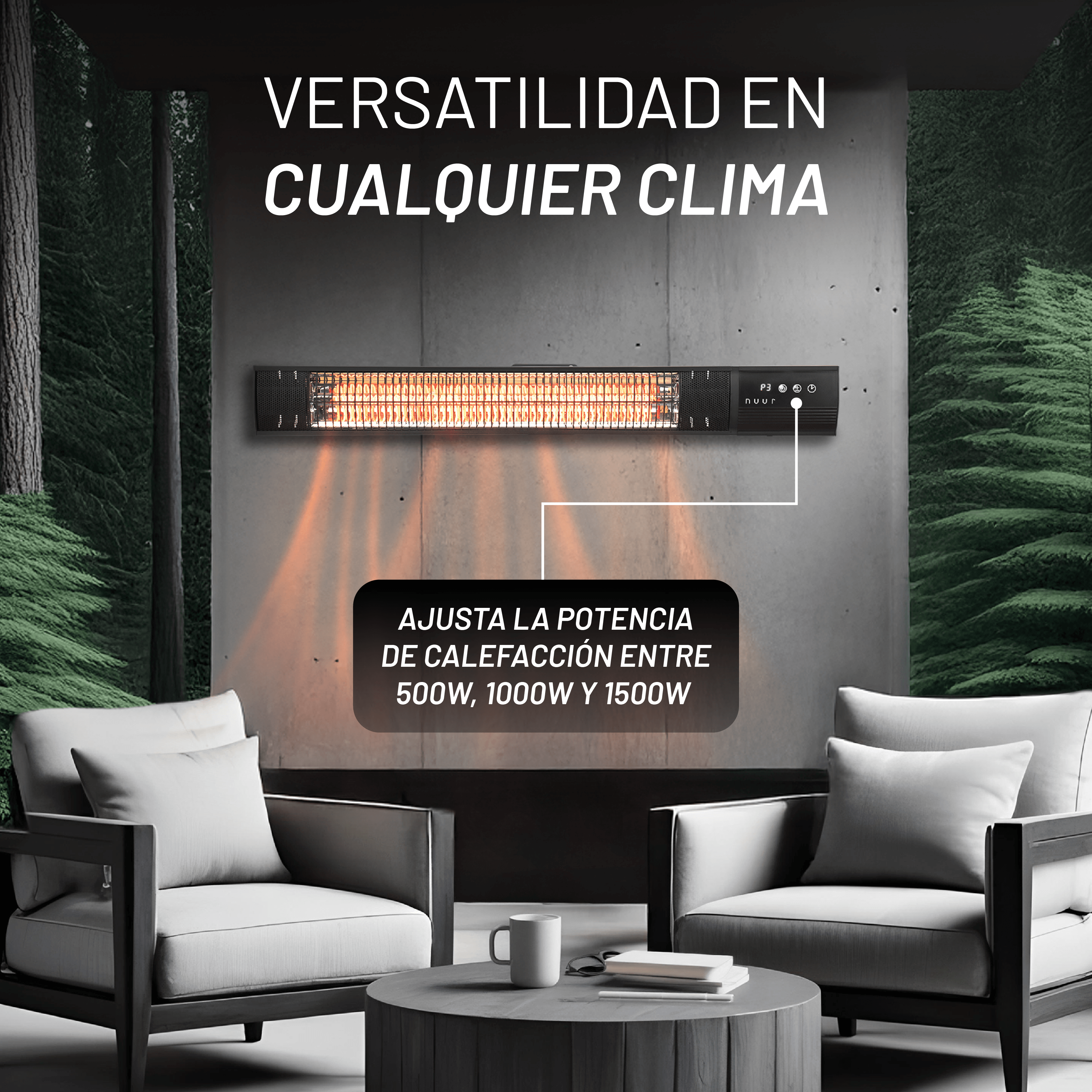 Calentador de Halógeno Eléctrico 1500W, Patio, Control Remoto