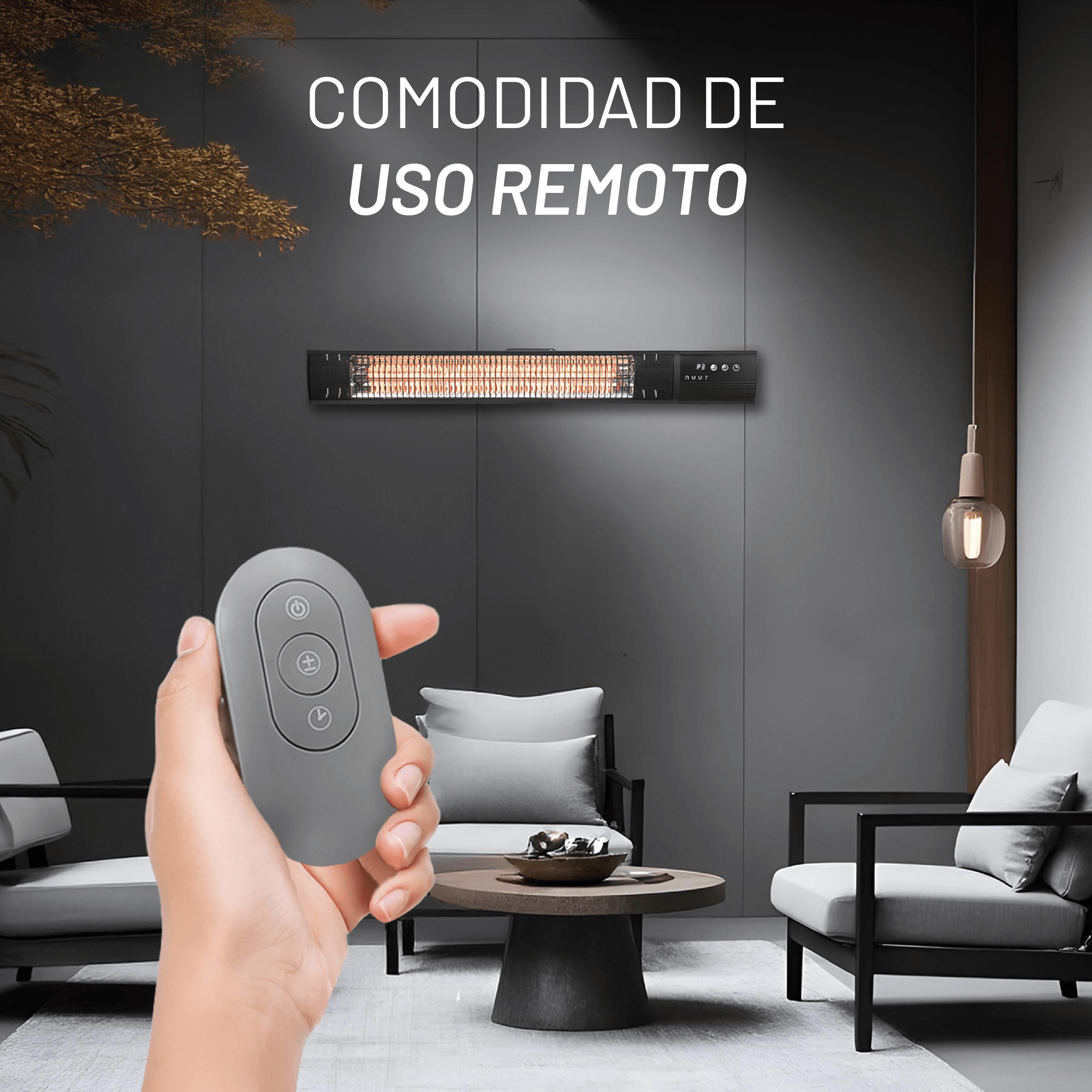 Calentador de Halógeno Eléctrico 1500W, Patio, Control Remoto