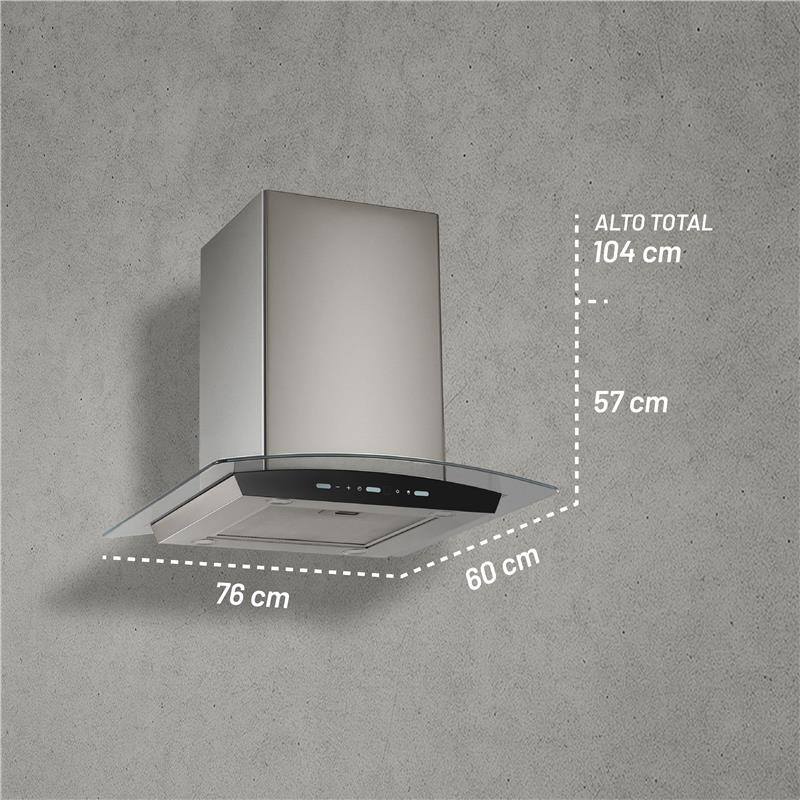 Campana de Isla Touchless 76cm, Acero y Vidrio Templado Curvo