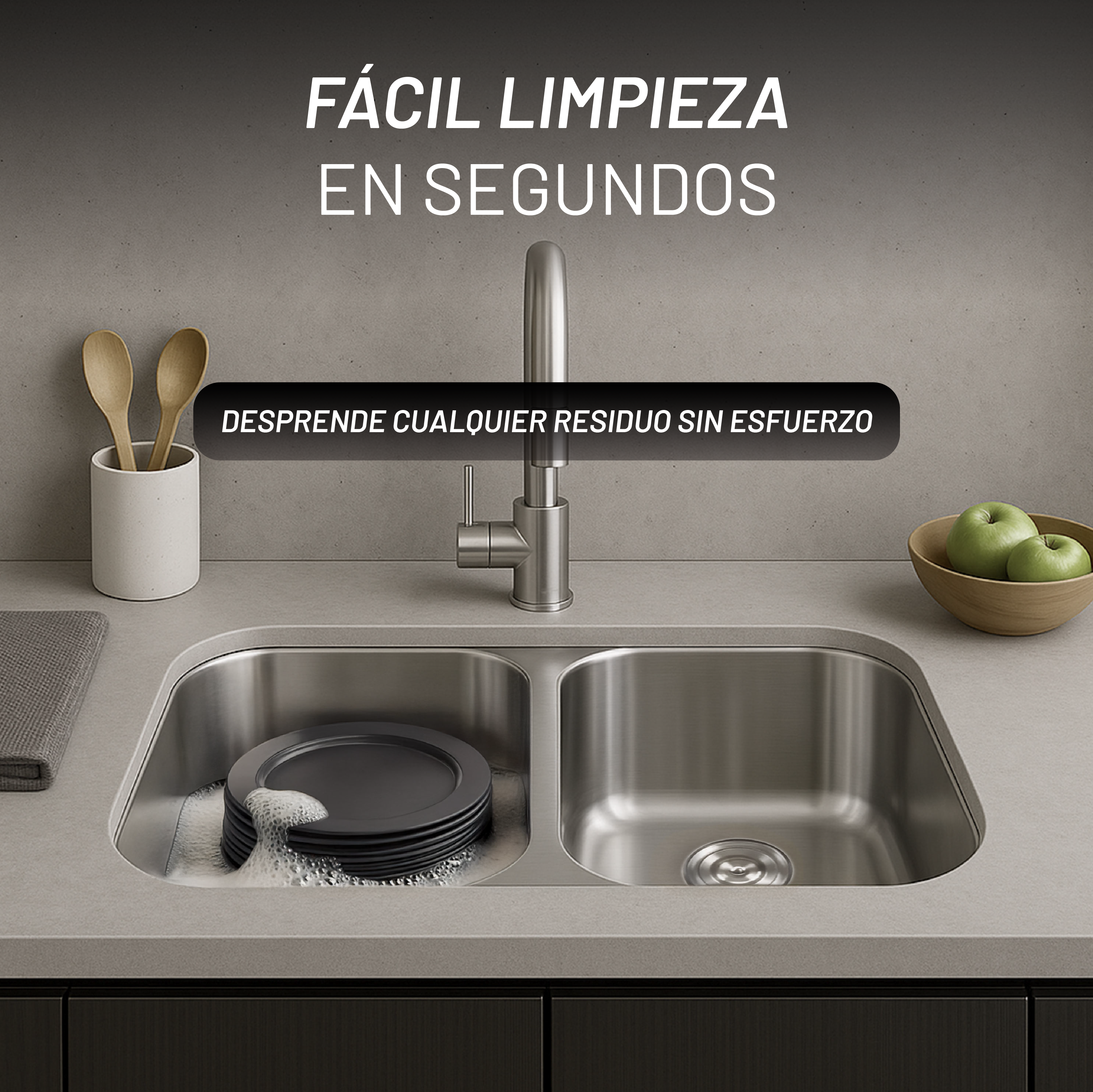 Fregadero 2 Tinas, Acero Inox 304, Submontaje, Nanotecnología